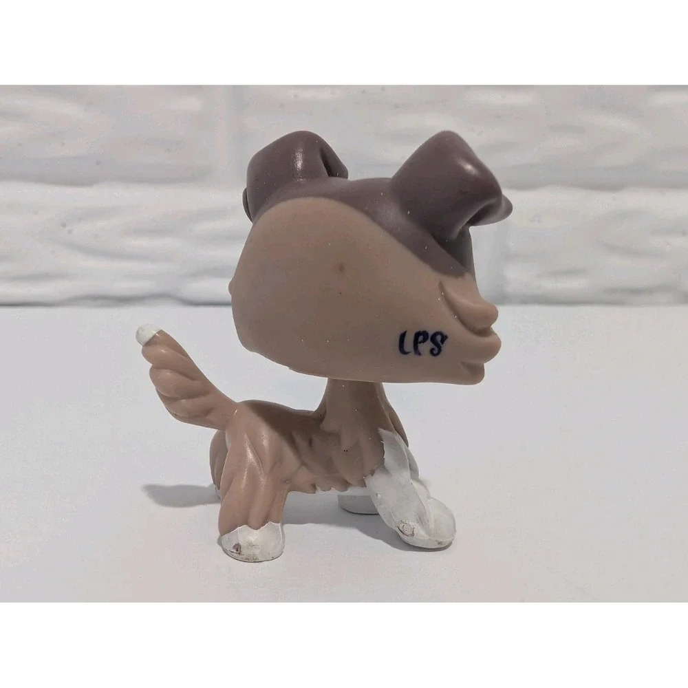 LITTLEST PET SHOP LPS Little #1330 dog Collie Tan Beige Brown with Teal Eyes